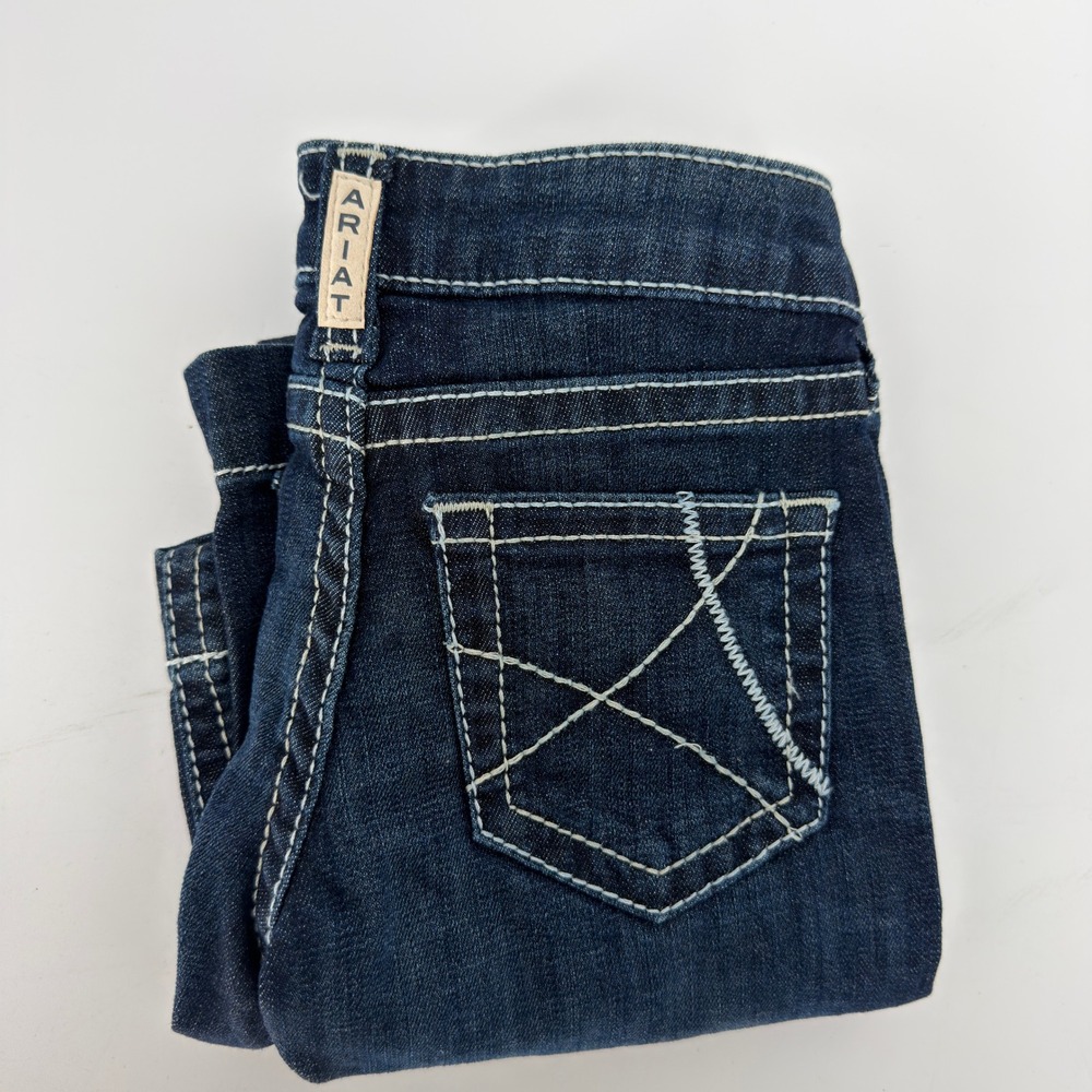 Ariat REAL Denim Girls Dark Wash Bootcut Jeans Size 7 10032311 Contrast Stitch